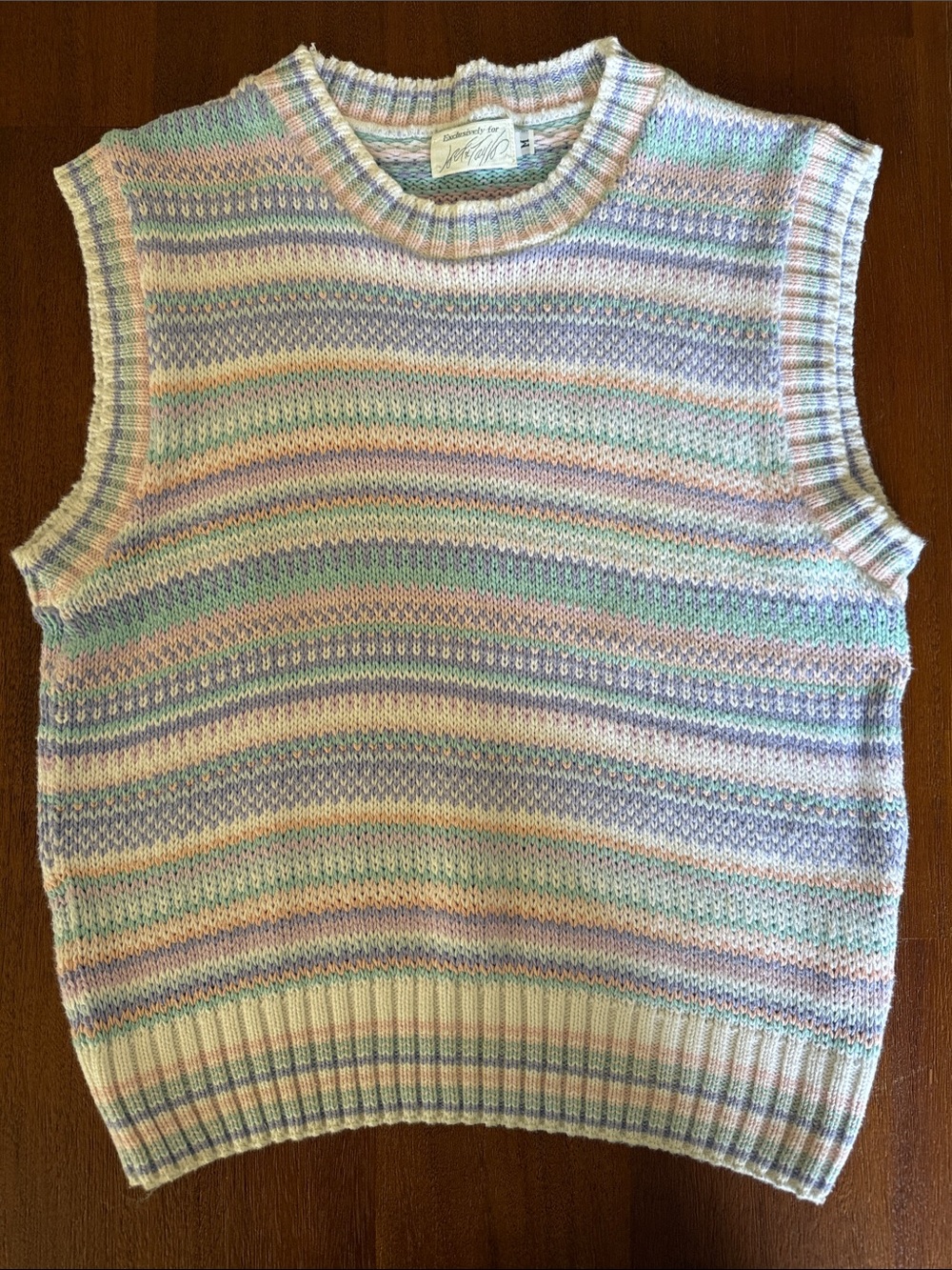 Lord & Taylor Pastel Striped Sleeveless Crewneck Sweater Vest